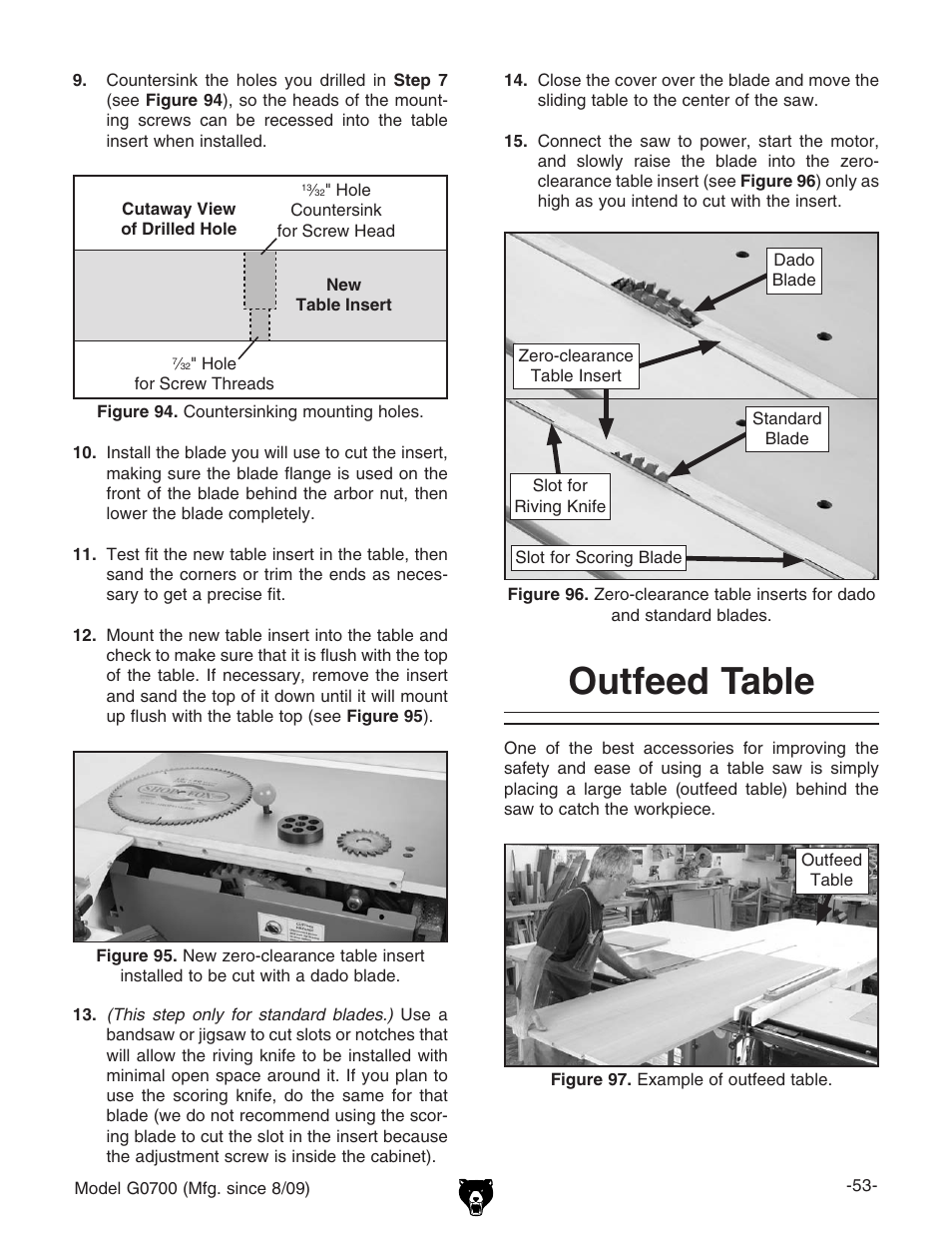 Outfeed table | Grizzly G0700 User Manual | Page 55 / 88