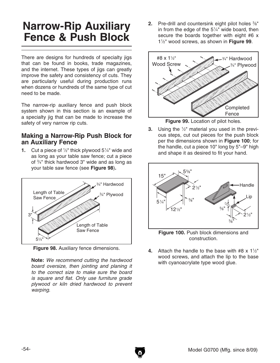 Narrow-rip auxiliary fence & push block | Grizzly G0700 User Manual | Page 56 / 88