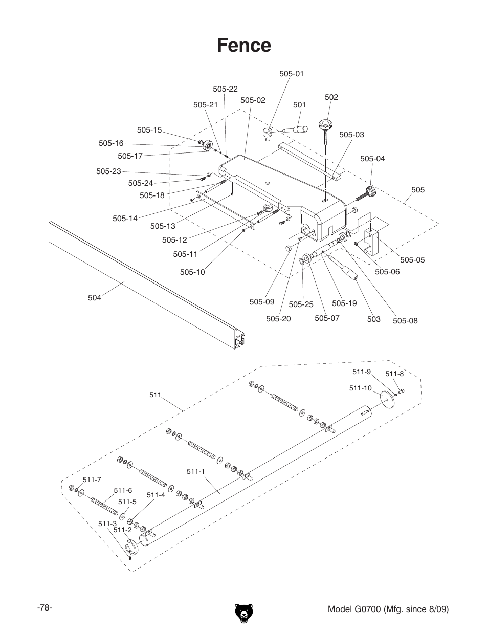 Fence | Grizzly G0700 User Manual | Page 80 / 88