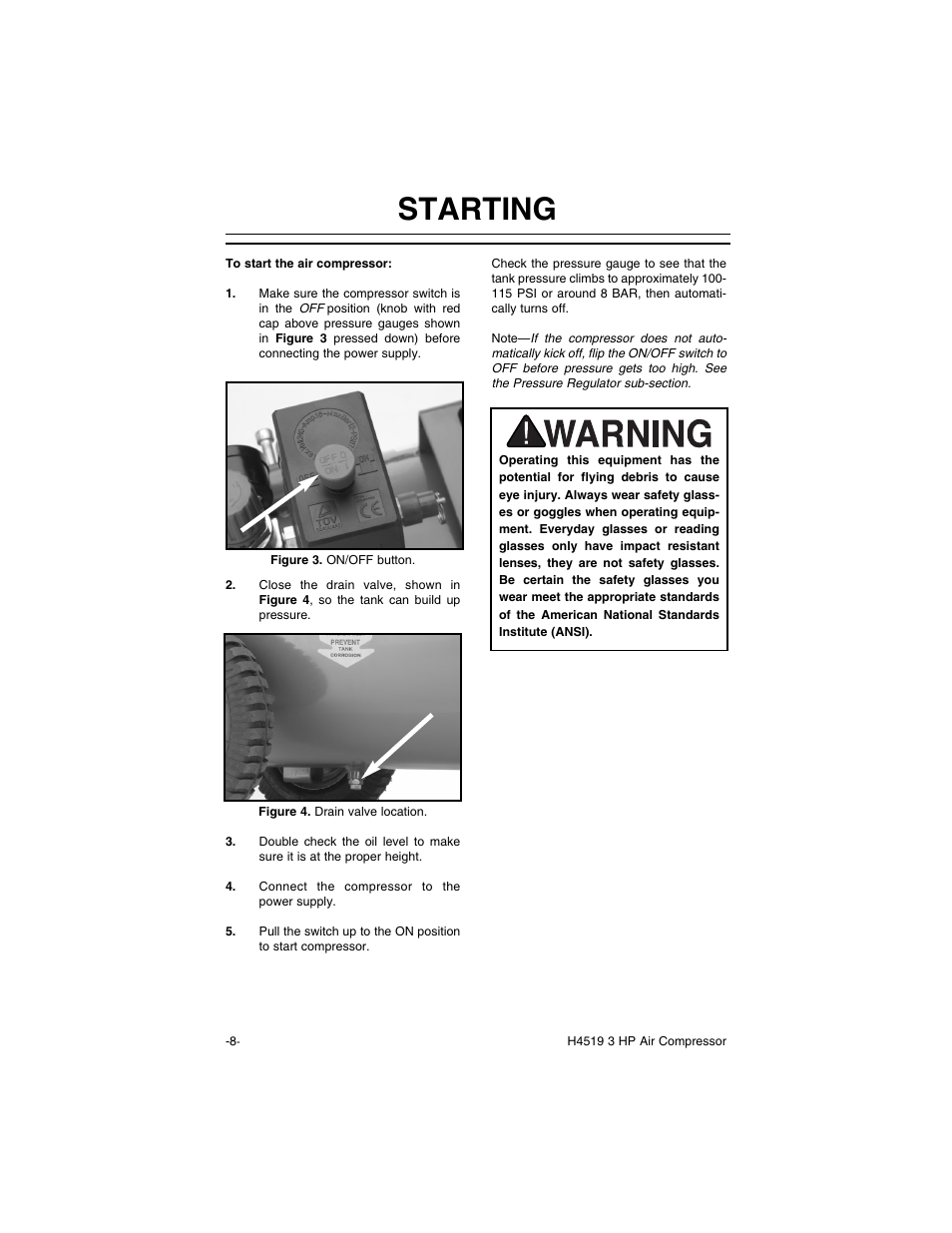 Starting | Grizzly H4519 User Manual | Page 10 / 26