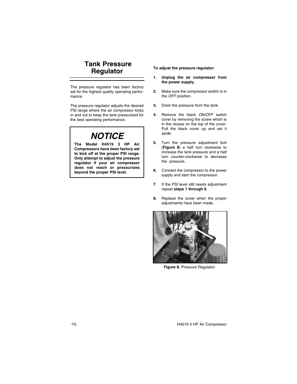 Notice, Tank pressure regulator | Grizzly H4519 User Manual | Page 12 / 26