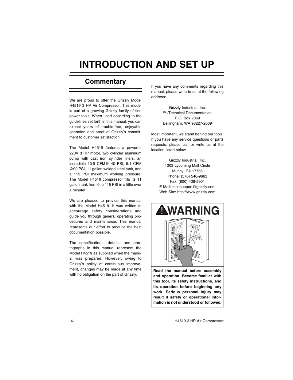 Introduction and set up, Commentary | Grizzly H4519 User Manual | Page 6 / 26