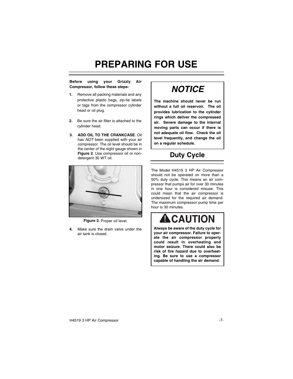 Preparing for use, Notice, Duty cycle | Grizzly H4519 User Manual | Page 9 / 26