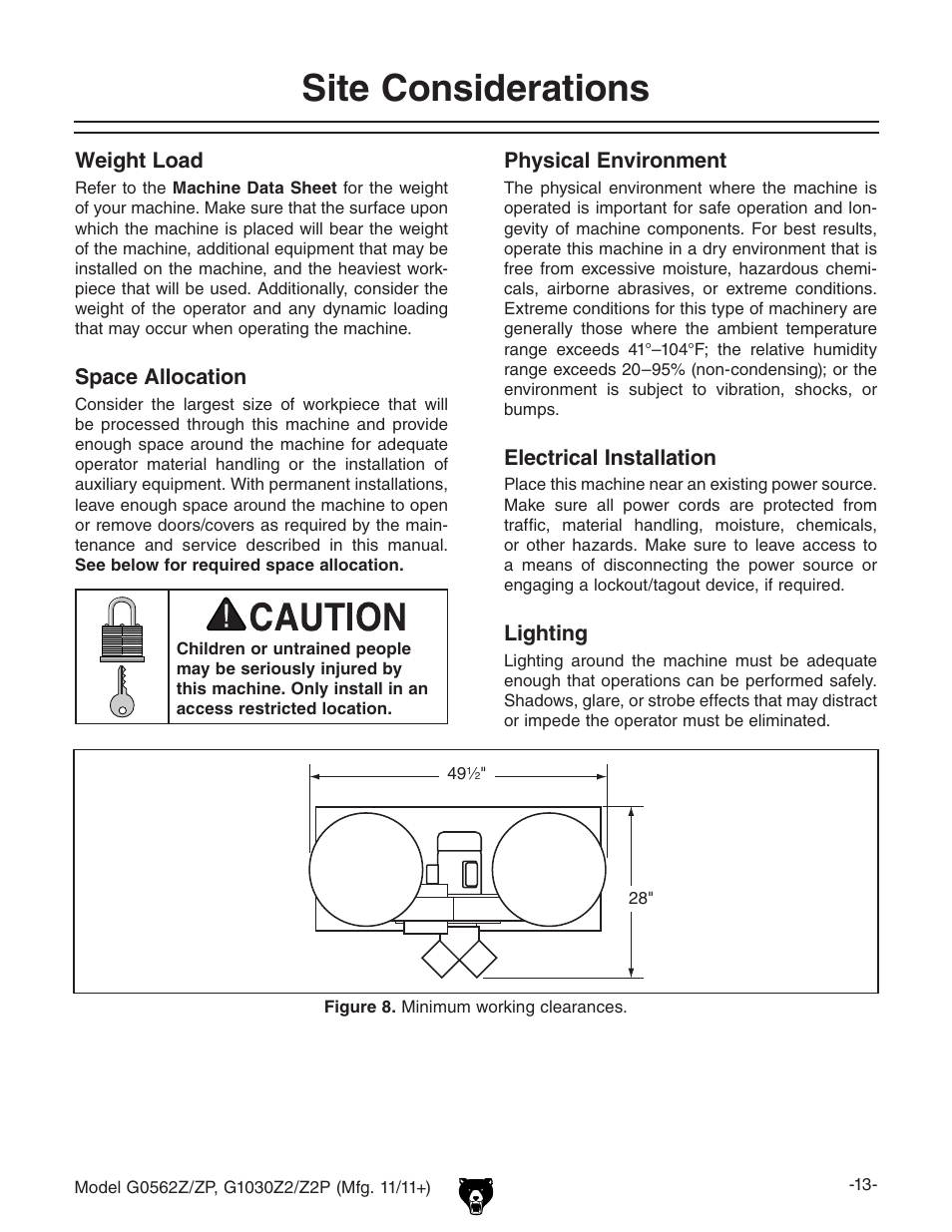 Site considerations | Grizzly G0562Z User Manual | Page 15 / 48