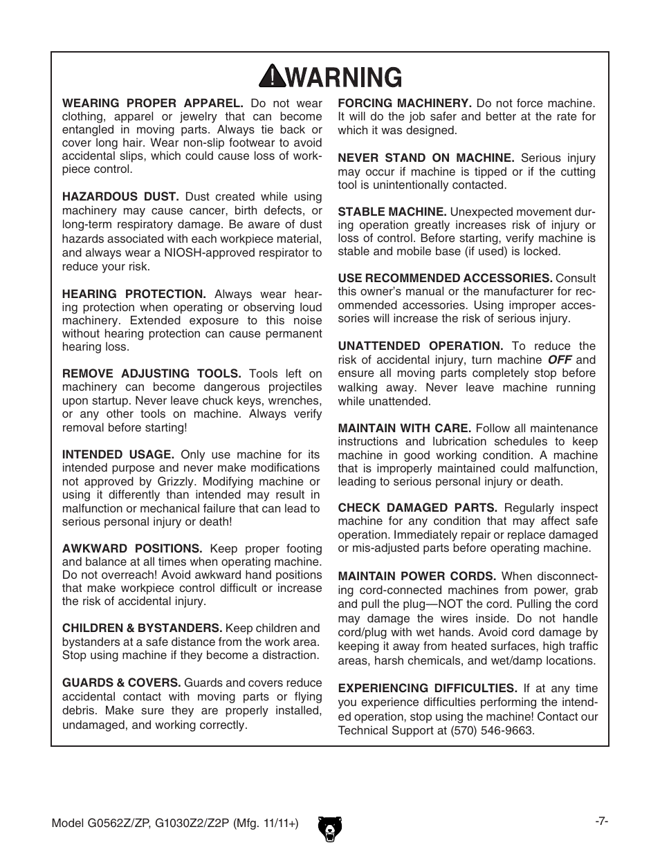 Grizzly G0562Z User Manual | Page 9 / 48