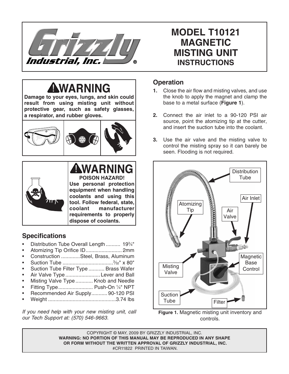 Grizzly Magnetic Misting Unit T10121 User Manual | 2 pages