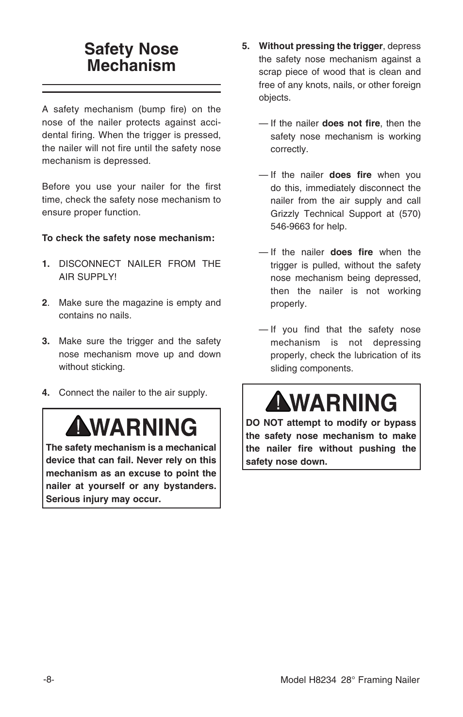 Safety nose mechanism | Grizzly h8234 User Manual | Page 10 / 20