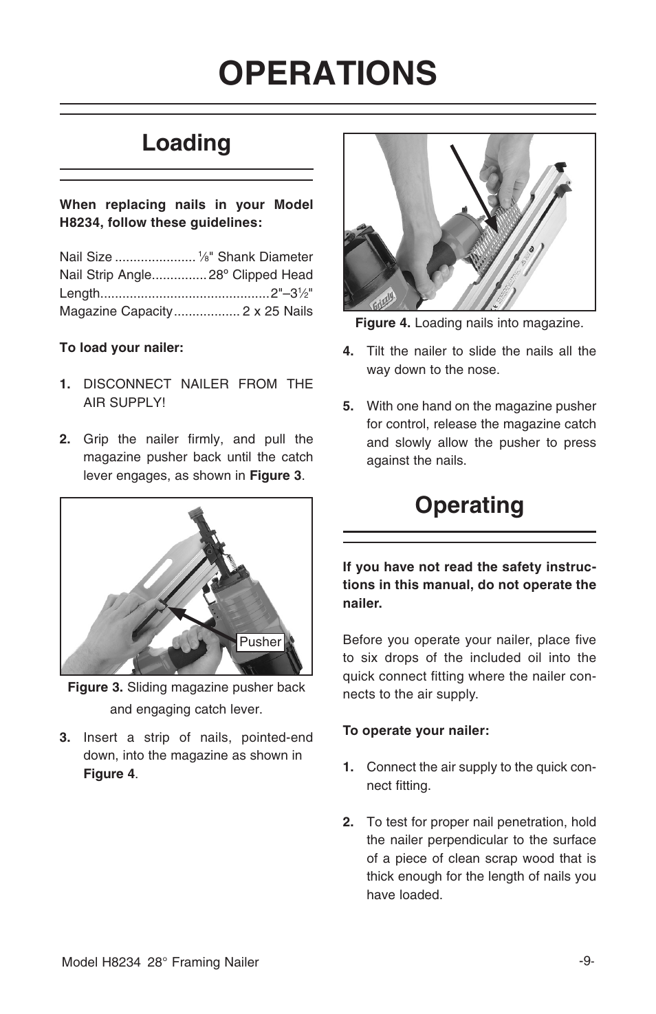 Operations, Loading, Operating | Grizzly h8234 User Manual | Page 11 / 20