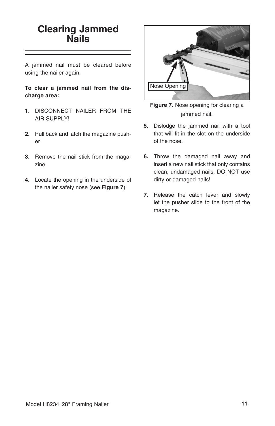 Clearing jammed nails | Grizzly h8234 User Manual | Page 13 / 20