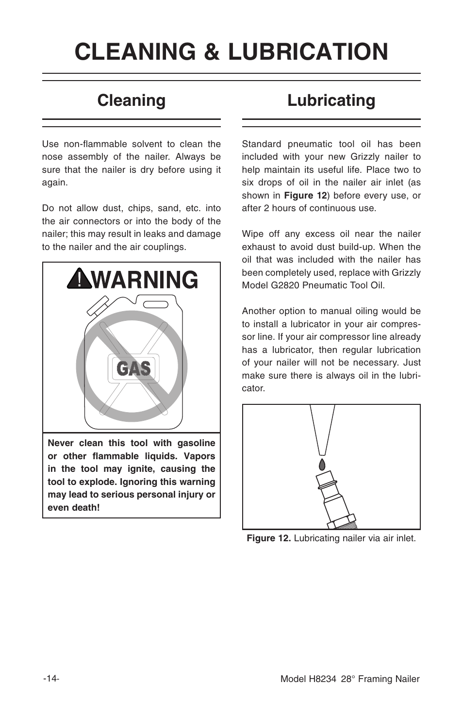 Cleaning & lubrication, Cleaning, Lubricating | Grizzly h8234 User Manual | Page 16 / 20