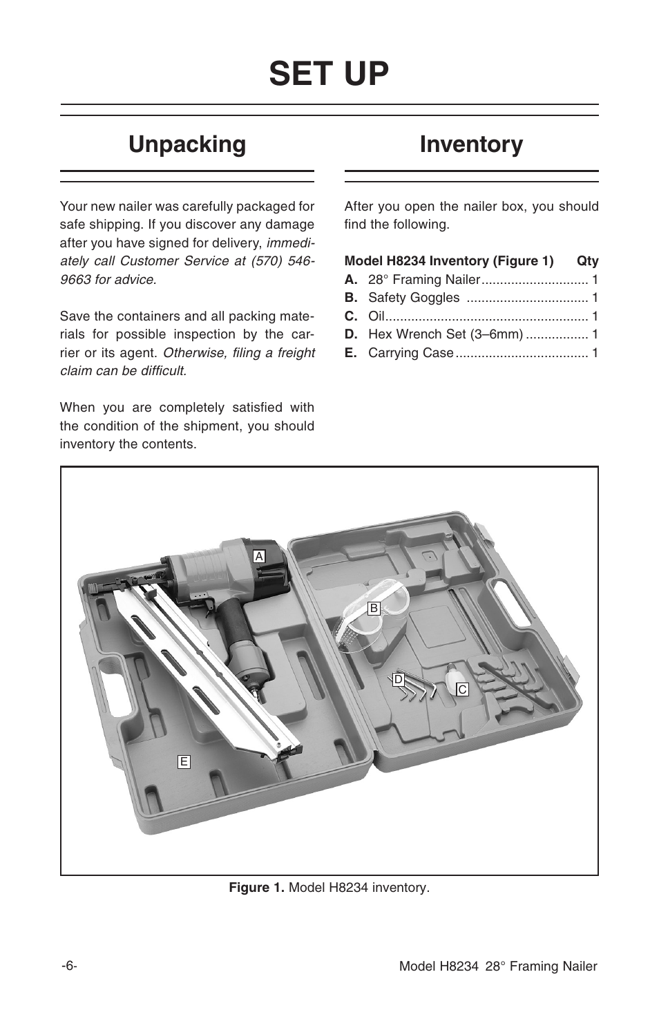Set up, Inventory, Unpacking | Grizzly h8234 User Manual | Page 8 / 20