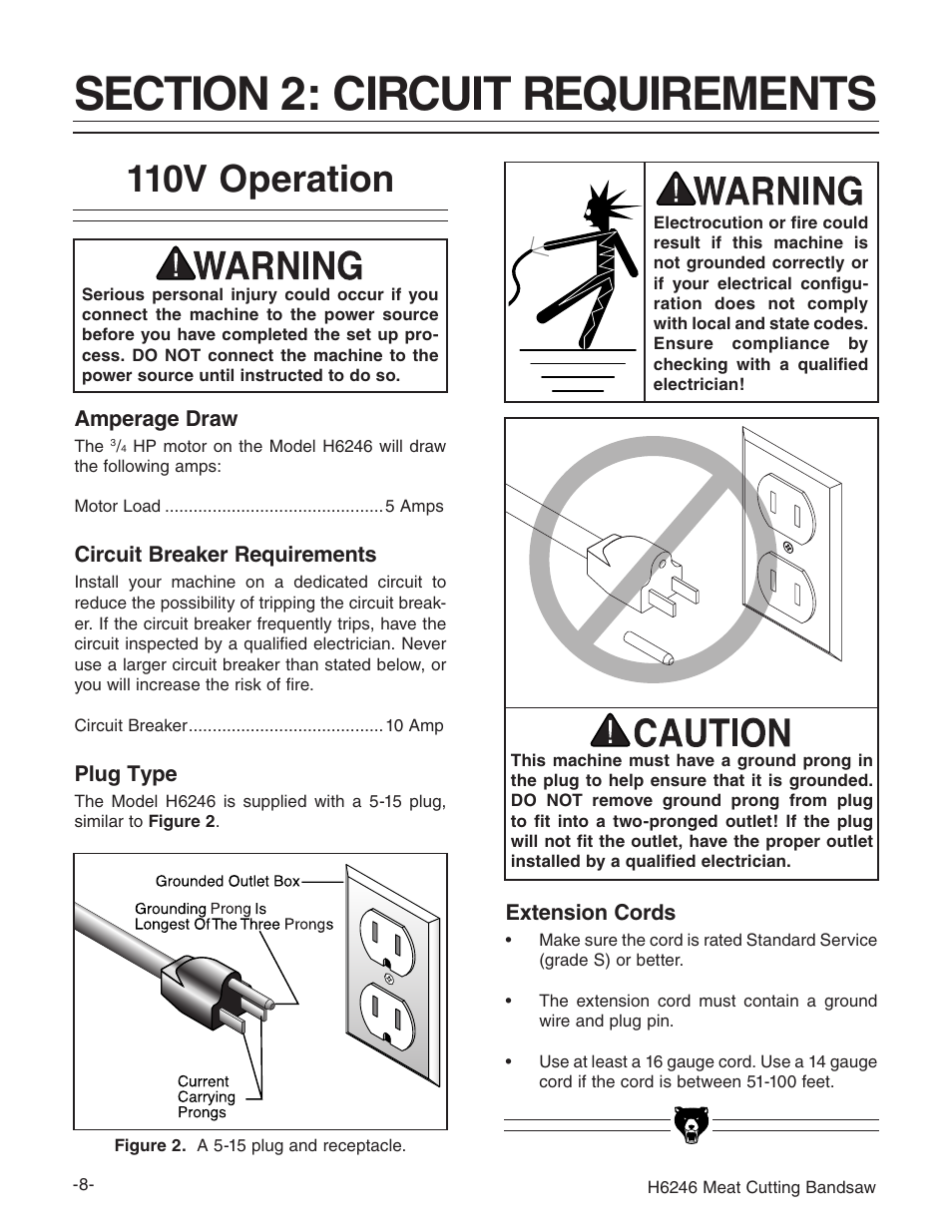 110v operation | Grizzly H6246 User Manual | Page 10 / 40