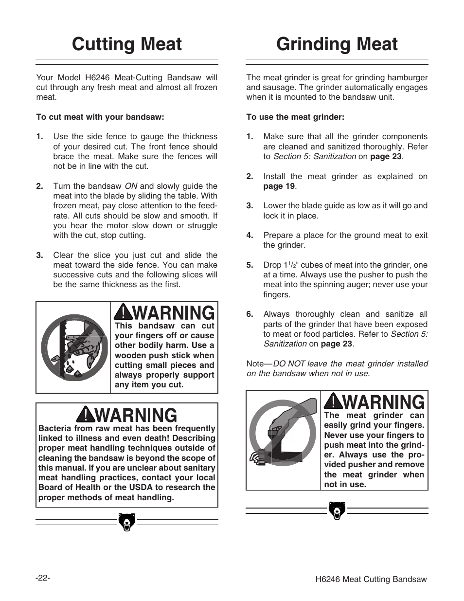 Cutting meat, Grinding meat | Grizzly H6246 User Manual | Page 24 / 40