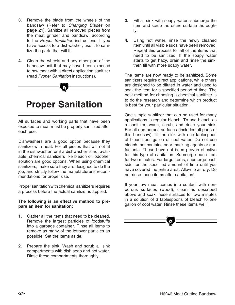 Proper sanitation | Grizzly H6246 User Manual | Page 26 / 40
