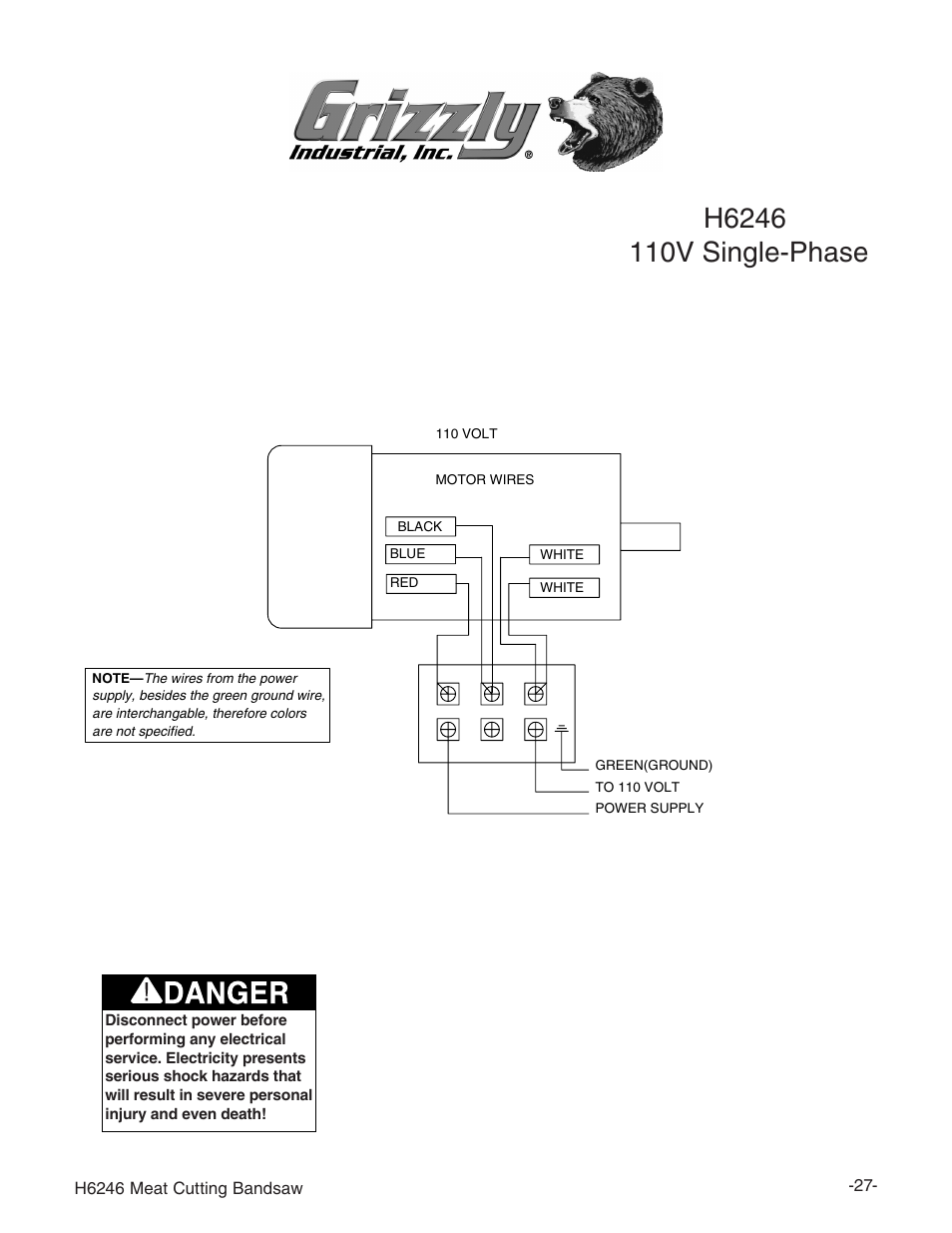 H6246 wiring diagram | Grizzly H6246 User Manual | Page 29 / 40