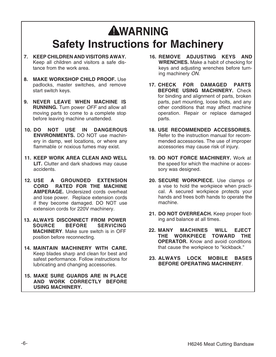 Safety instructions for machinery | Grizzly H6246 User Manual | Page 8 / 40