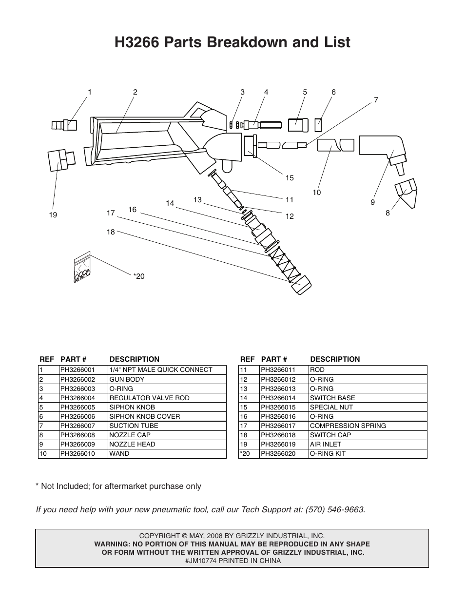 H3266 parts breakdown and list | Grizzly H3266 User Manual | Page 2 / 2