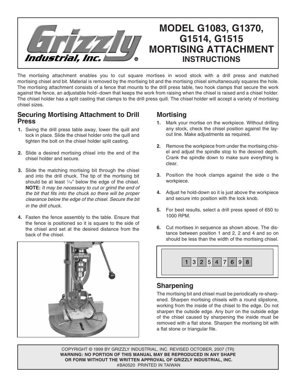 Grizzly Mortising Attachement G1083 User Manual | 2 pages