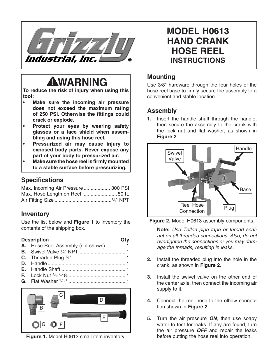 Grizzly H0613 User Manual | 2 pages