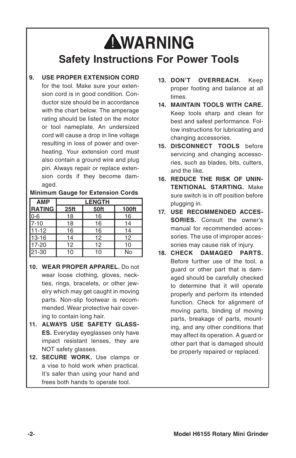 Safety instructions for power tools | Grizzly Rotary Mini with Flex Shaft H6155 User Manual | Page 4 / 16