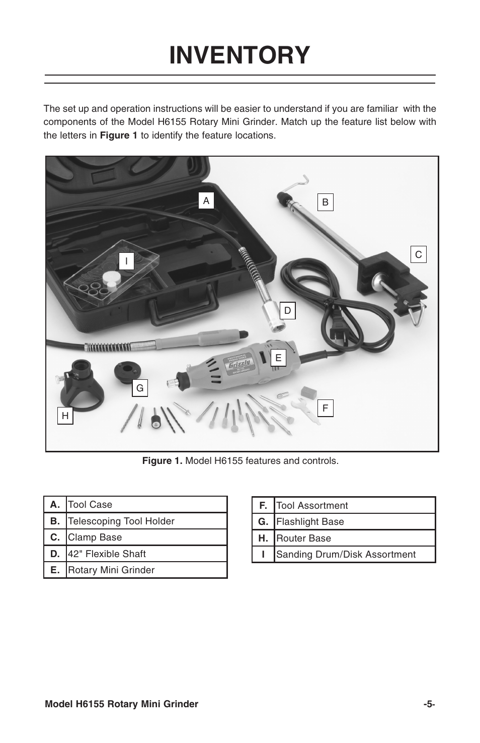 Inventory | Grizzly Rotary Mini with Flex Shaft H6155 User Manual | Page 7 / 16