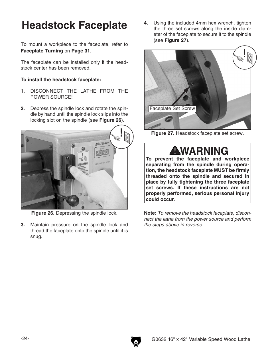 Headstock faceplate | Grizzly G0632 User Manual | Page 26 / 56