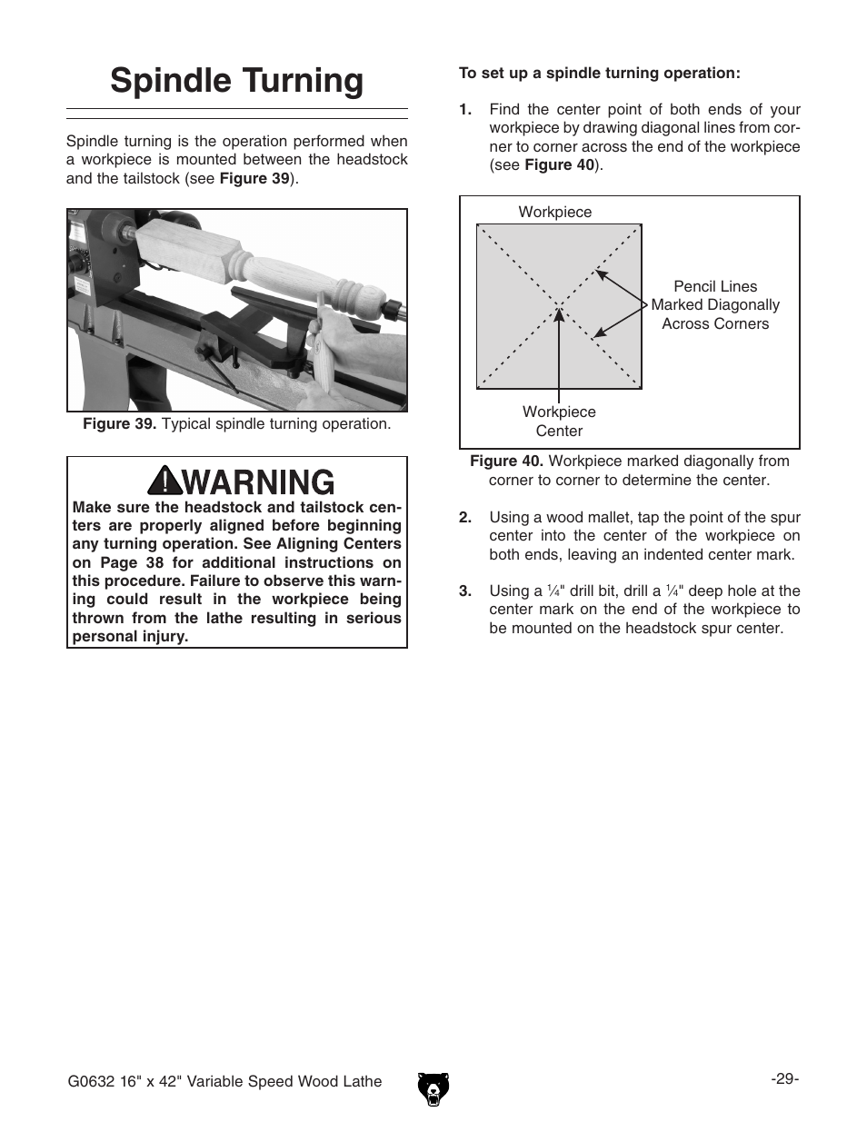 Spindle turning | Grizzly G0632 User Manual | Page 31 / 56