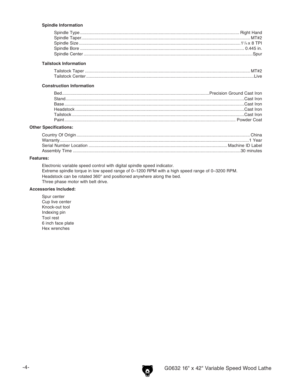 Grizzly G0632 User Manual | Page 6 / 56