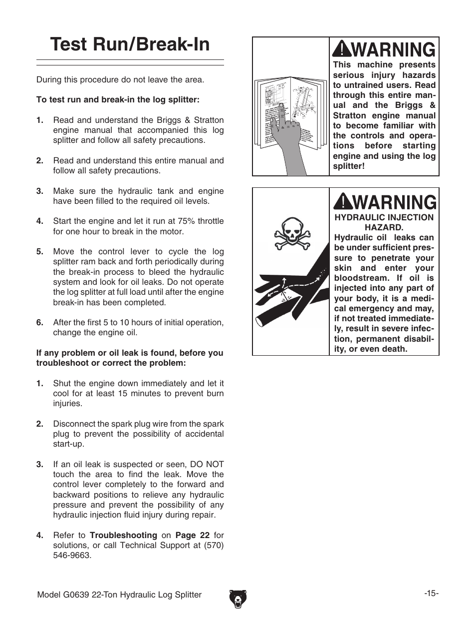 Test run/break-in | Grizzly G0639 User Manual | Page 17 / 32