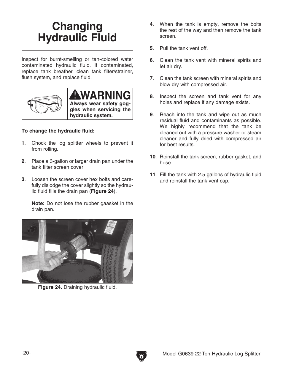 Changing hydraulic fluid | Grizzly G0639 User Manual | Page 22 / 32