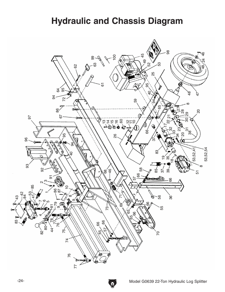 Hydraulic and chassis diagram | Grizzly G0639 User Manual | Page 26 / 32