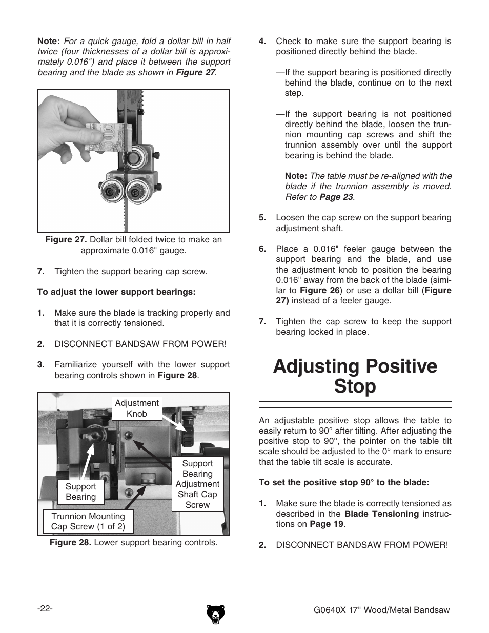 Adjusting positive stop | Grizzly G0640X User Manual | Page 24 / 64