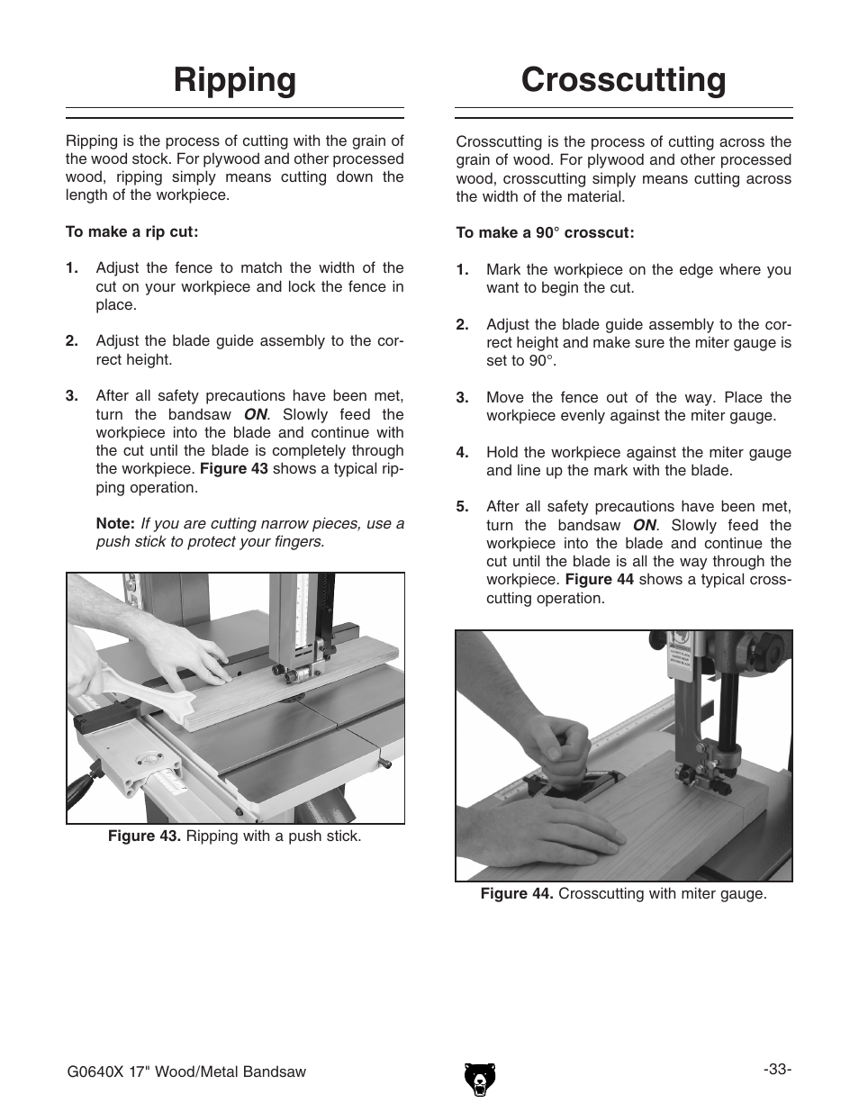 Crosscutting, Ripping | Grizzly G0640X User Manual | Page 35 / 64