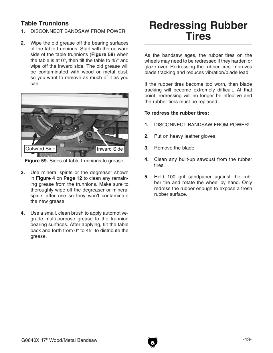 Redressing rubber tires | Grizzly G0640X User Manual | Page 45 / 64