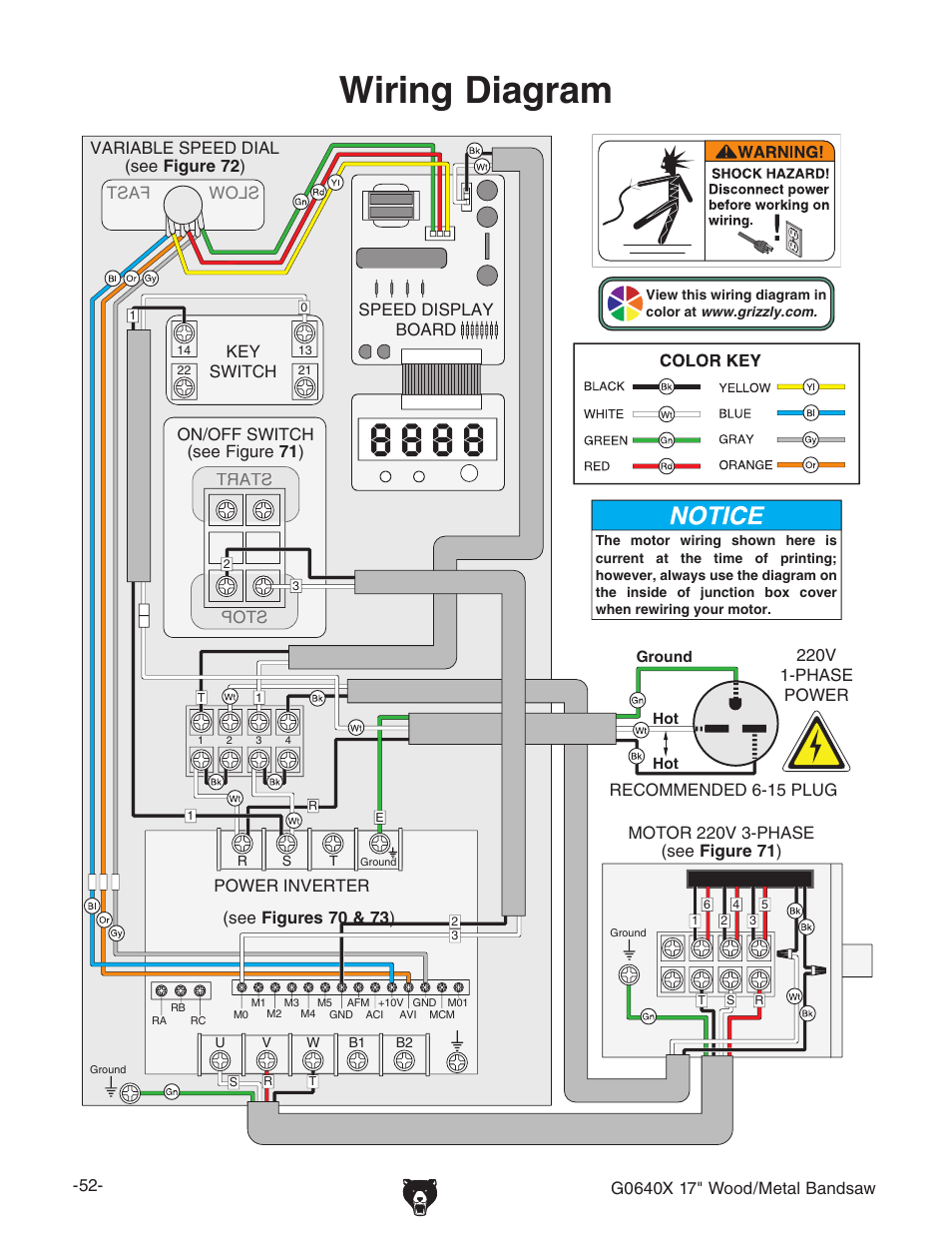 Wiring diagram | Grizzly G0640X User Manual | Page 54 / 64