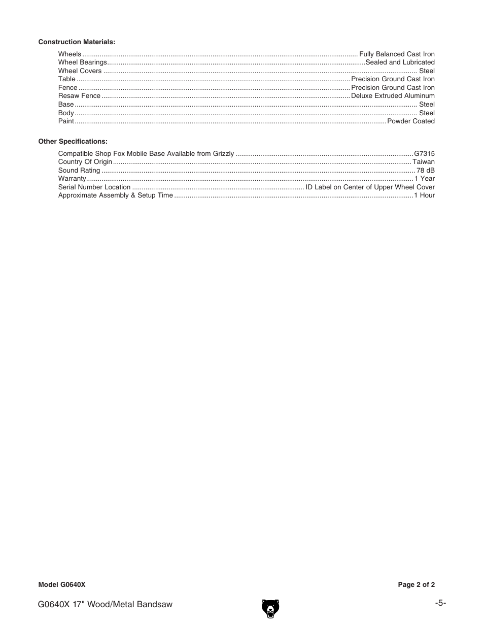 Grizzly G0640X User Manual | Page 7 / 64