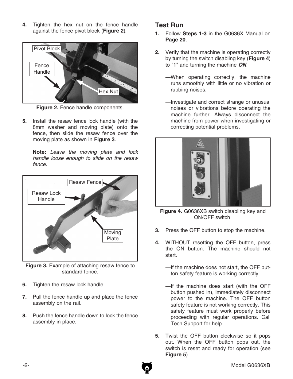 Test run | Grizzly G0636XB User Manual | Page 2 / 16