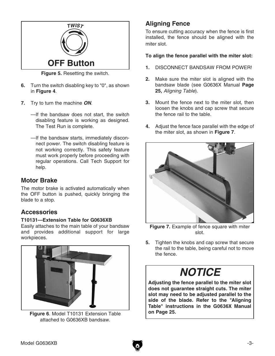 Notice, Off button | Grizzly G0636XB User Manual | Page 3 / 16