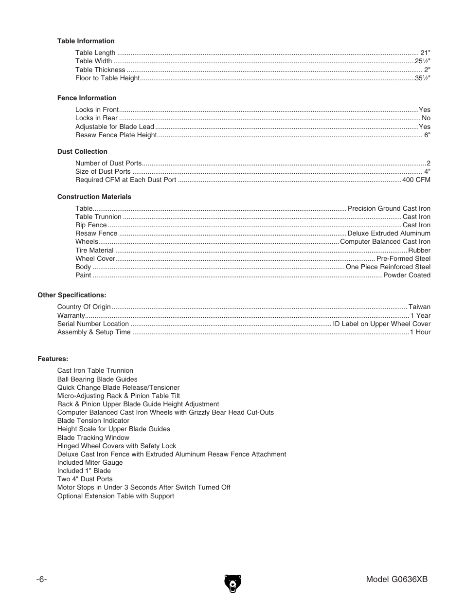 Grizzly G0636XB User Manual | Page 6 / 16