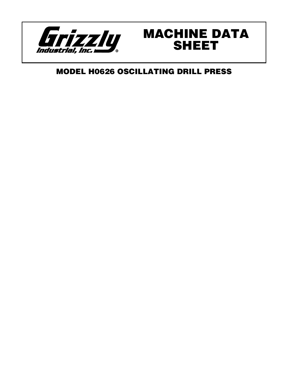 Grizzly H0626 User Manual | 2 pages