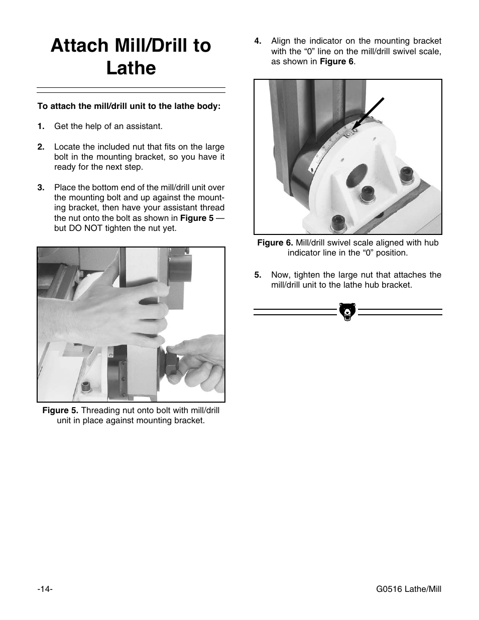 Attach mill/drill to lathe | Grizzly G0516 User Manual | Page 16 / 72