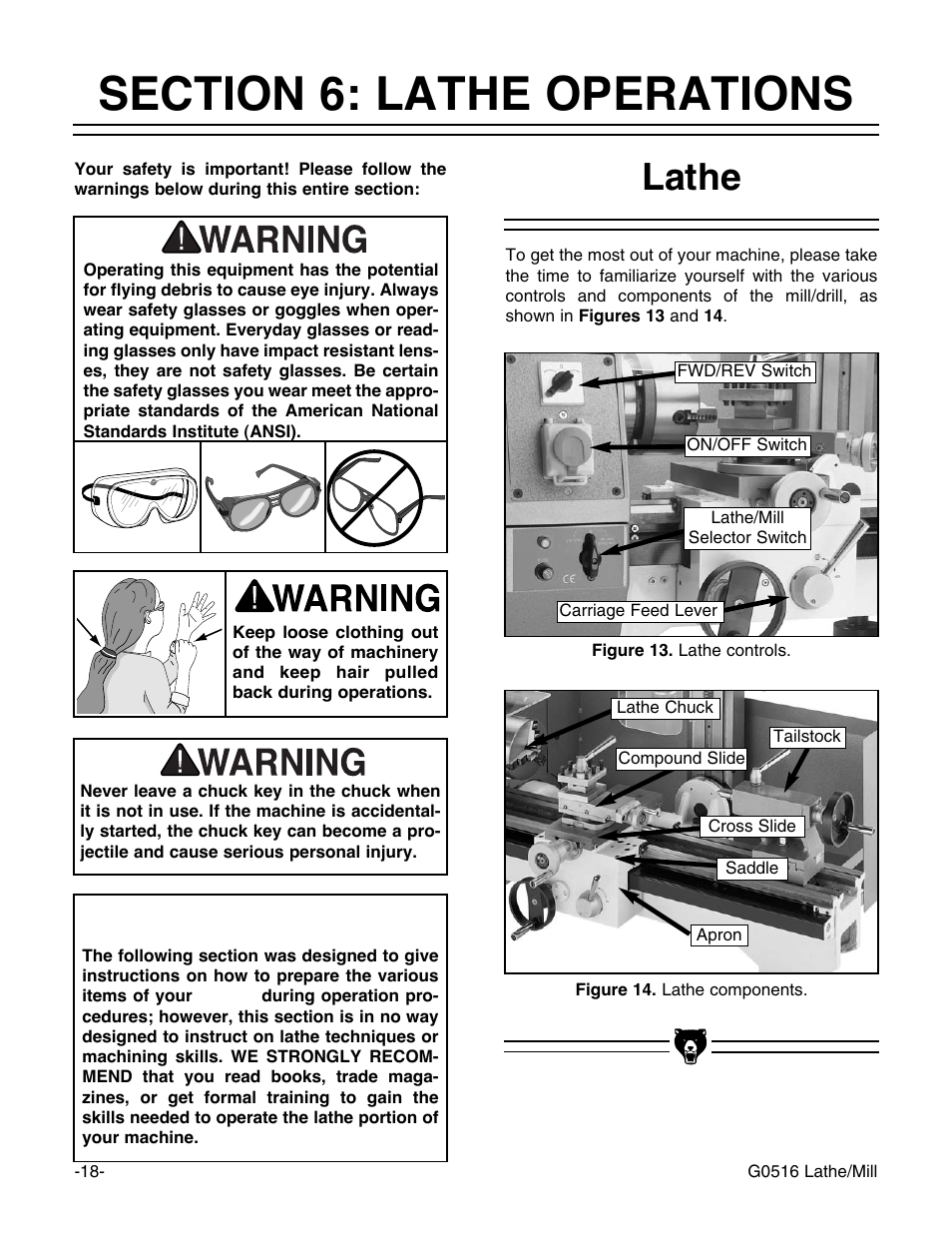 Lathe, Notice | Grizzly G0516 User Manual | Page 20 / 72