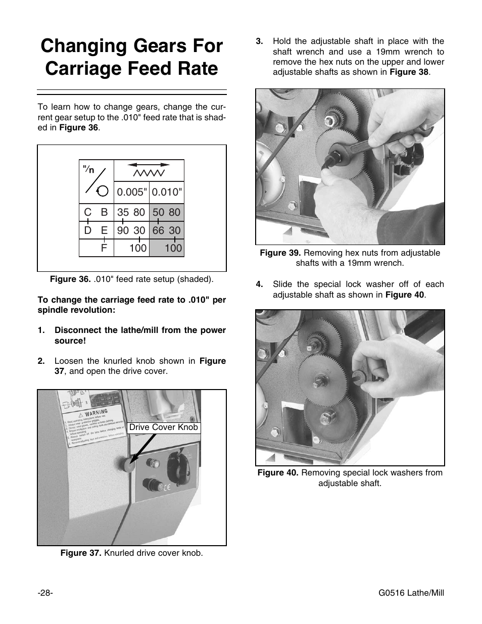 Changing gears for carriage feed rate | Grizzly G0516 User Manual | Page 30 / 72