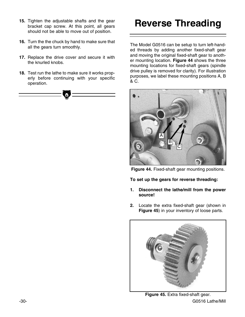 Reverse threading | Grizzly G0516 User Manual | Page 32 / 72