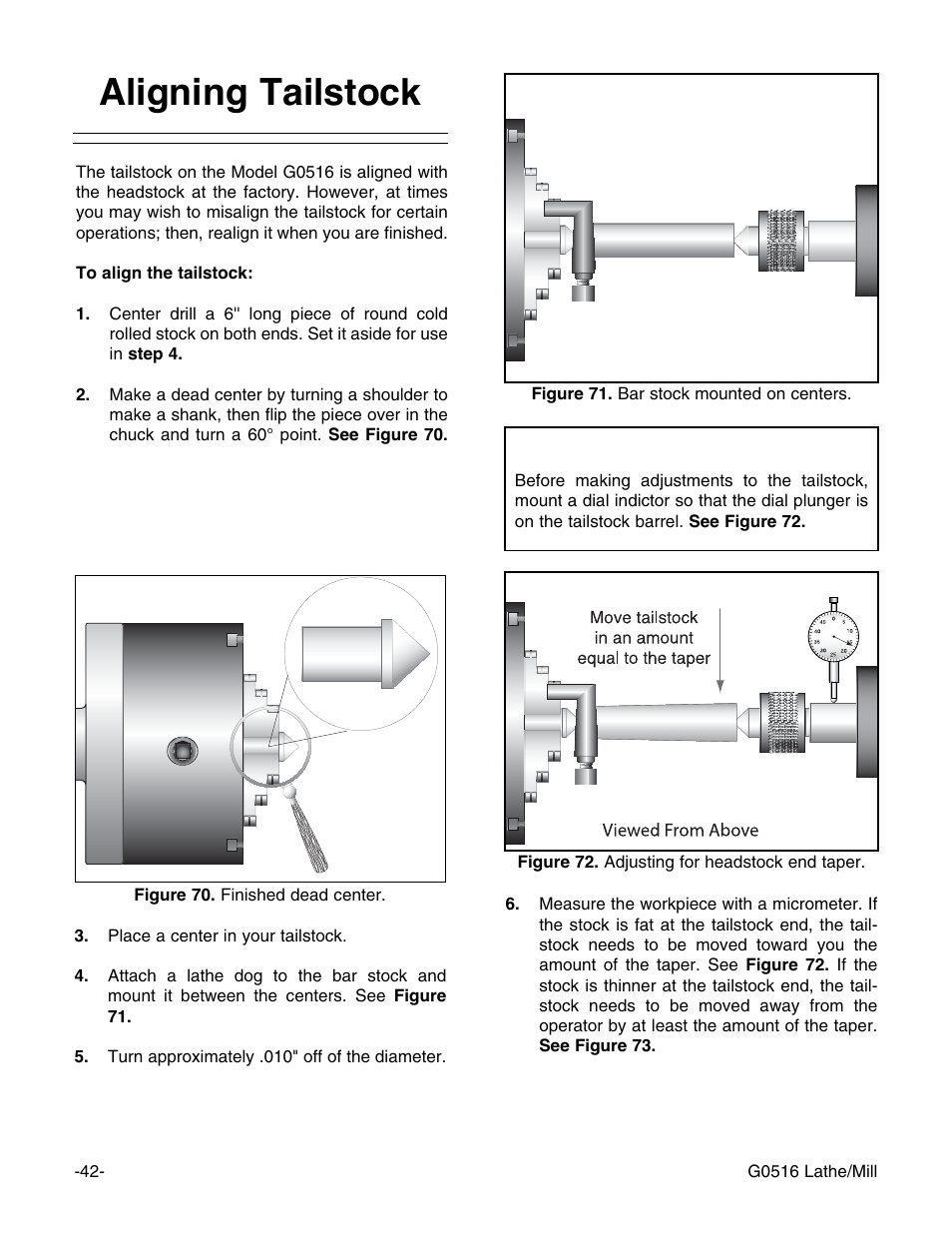 Aligning tailstock, Notice | Grizzly G0516 User Manual | Page 44 / 72