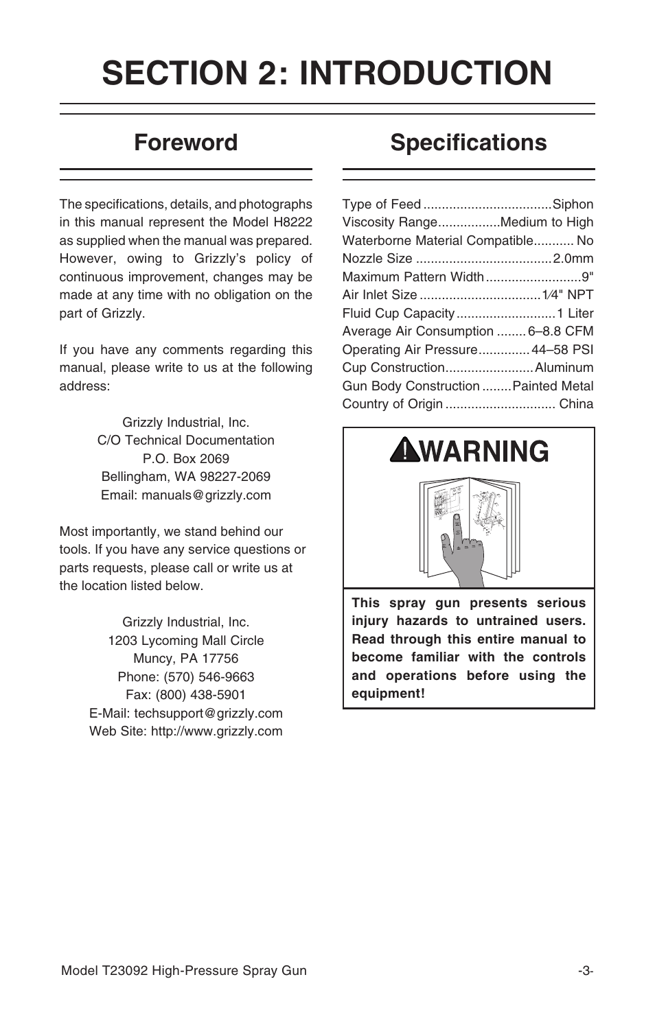 Foreword specifications | Grizzly T23092 User Manual | Page 4 / 16