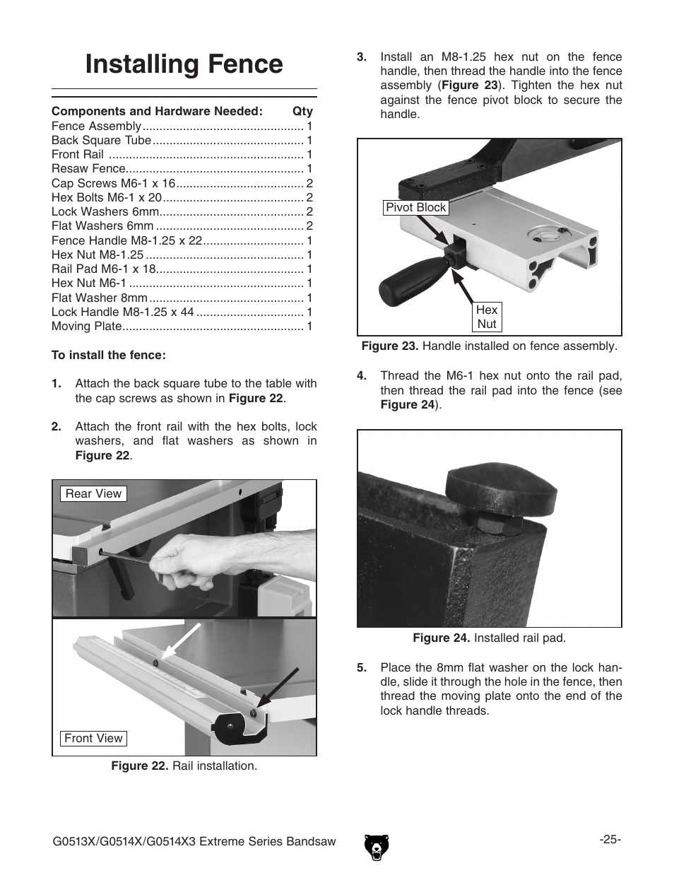 Installing fence | Grizzly G0513X User Manual | Page 27 / 76