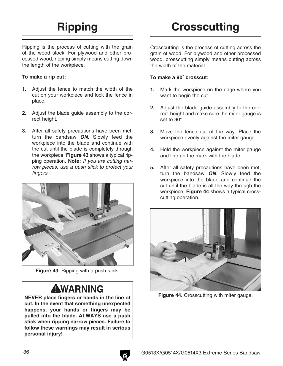 Crosscutting, Ripping | Grizzly G0513X User Manual | Page 38 / 76