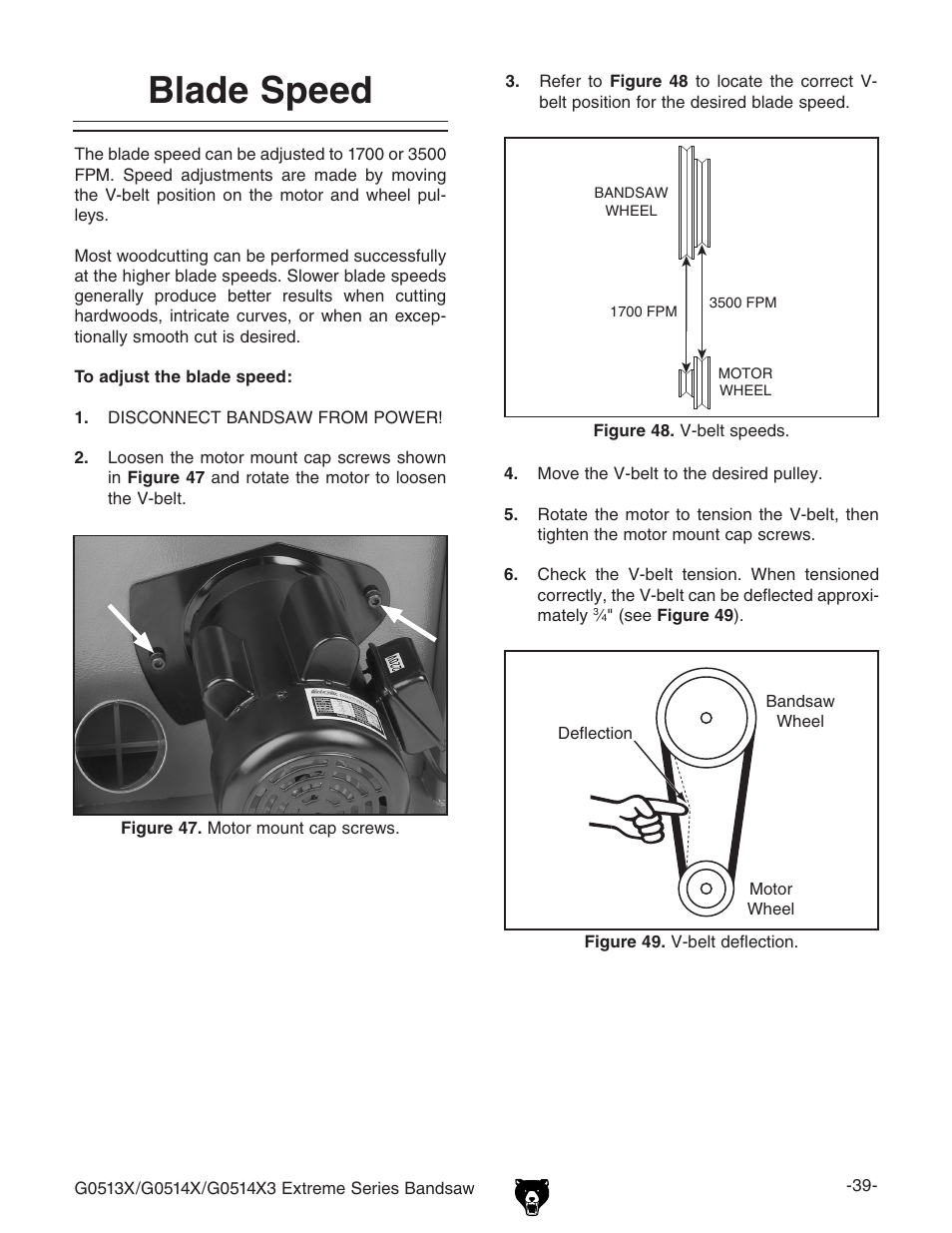 Blade speed | Grizzly G0513X User Manual | Page 41 / 76