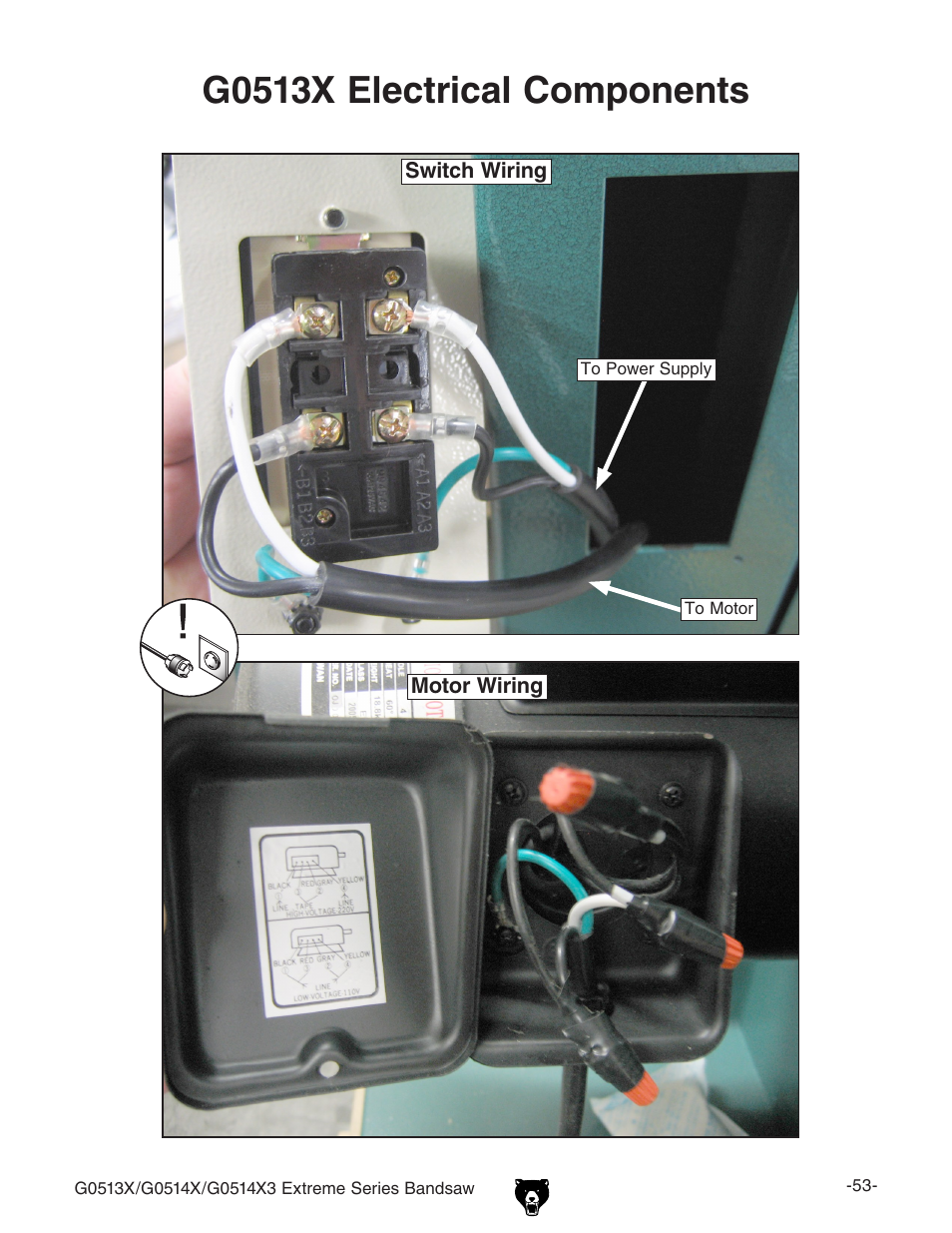 G0513x electrical components | Grizzly G0513X User Manual | Page 55 / 76